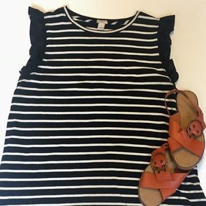 Ruffled sleeve striped tank